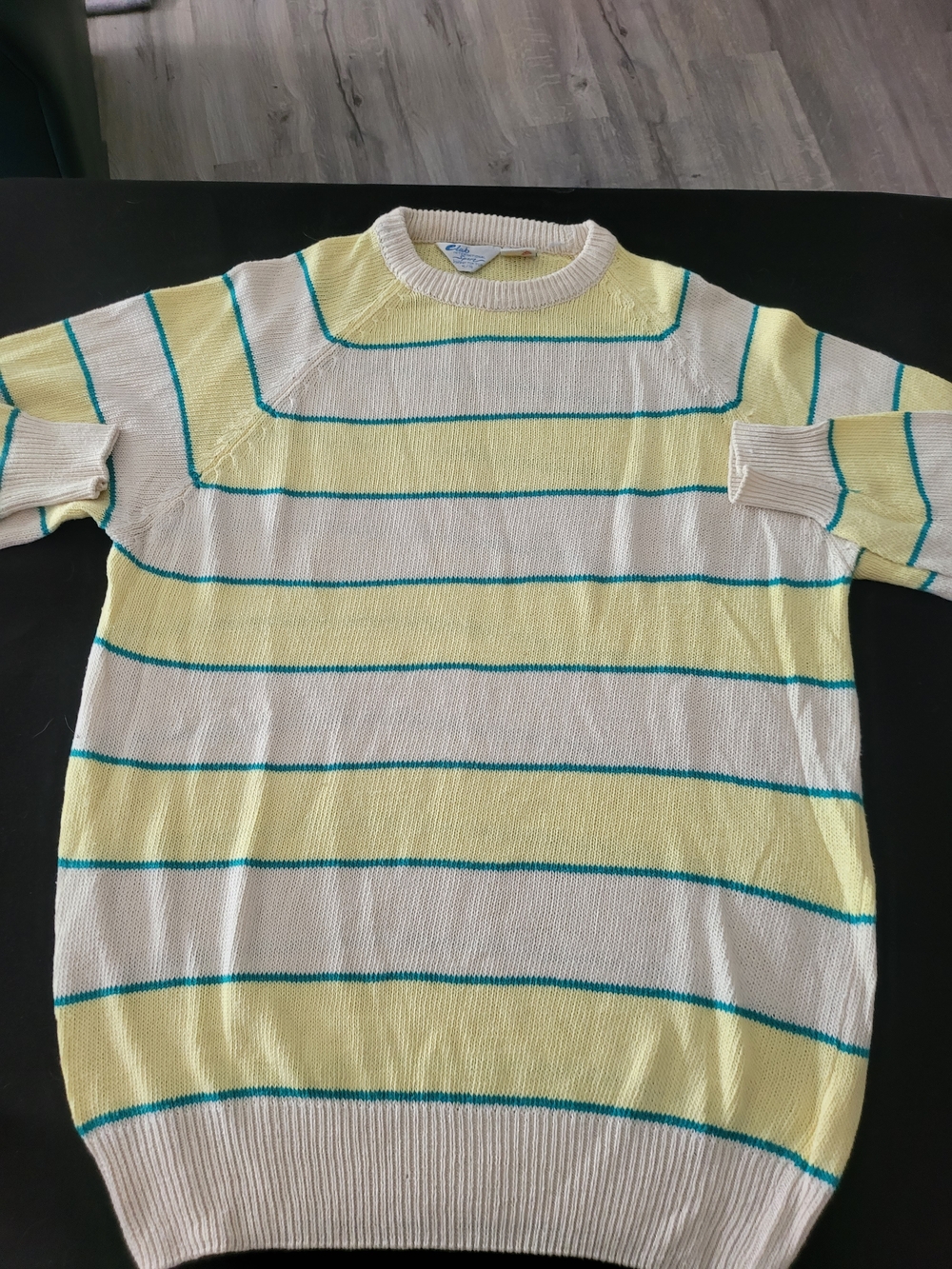 Club International Men's Crewneck Stripe Sweater - Yellow, White & Teal